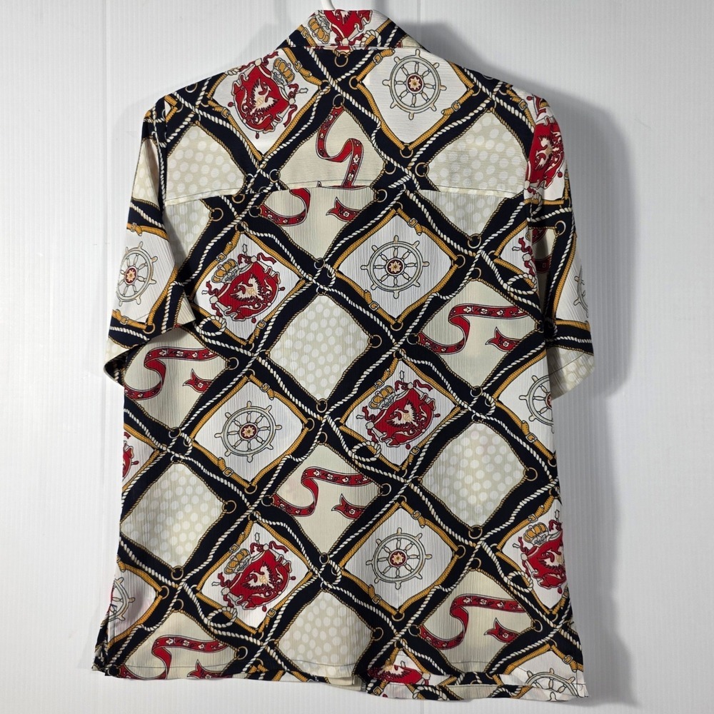 Donnkenny Classics Nautical Chain Print Button Up Blouse Navy Red Gold Small - Picture 4 of 10